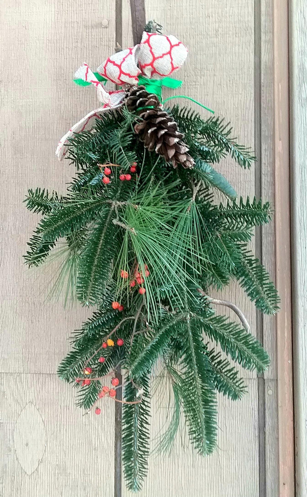 Handmade Vermont Greens Wreath, Natural Grapevine, Bittersweet, Red Dogwood (etsy image id: 6522454145)
