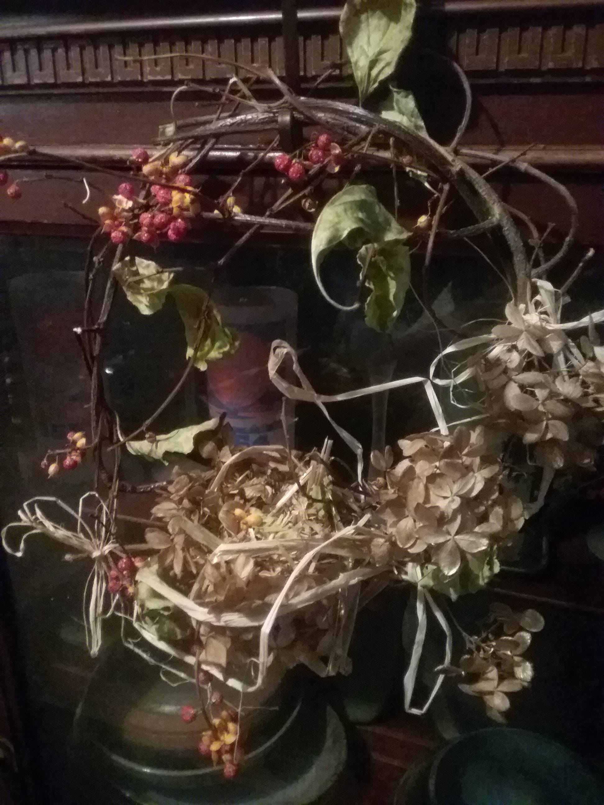 Handmade Vermont Greens Wreath, Natural Grapevine, Bittersweet, Red Dogwood (etsy image id: 7725464925)